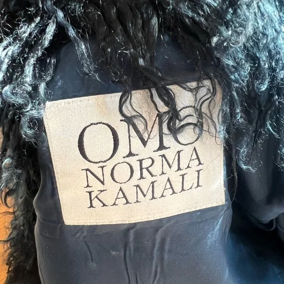 Norma Kamali Blue Leather Jacket with Fur Trim - Picture 3 of 4